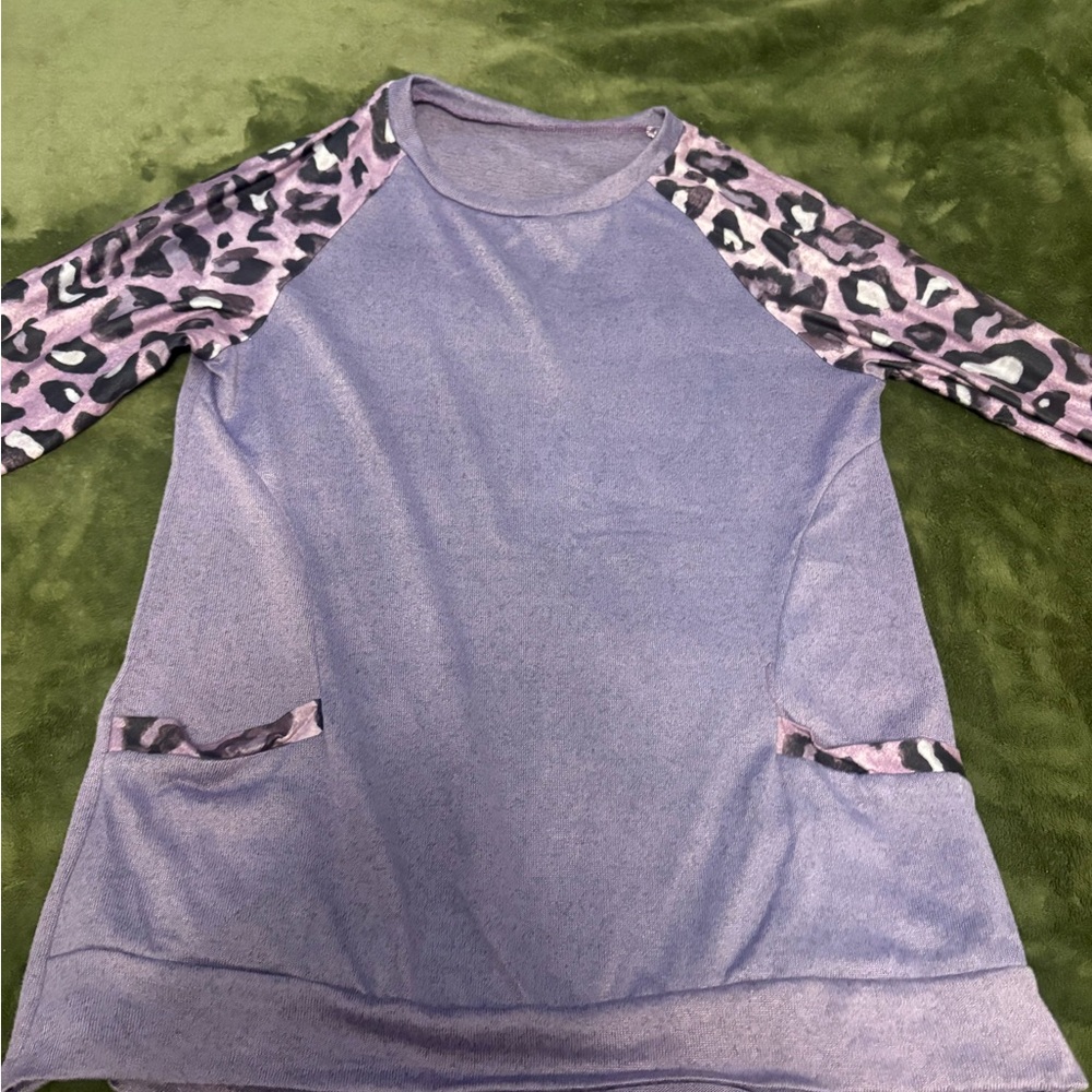 Purple and Pink Leopard Sleeve Tunic